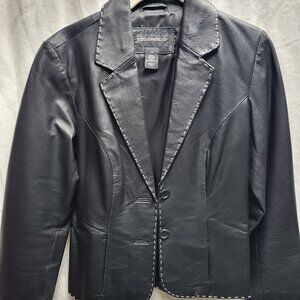 Petite Sophisticate Black Leather Blazer Jacket